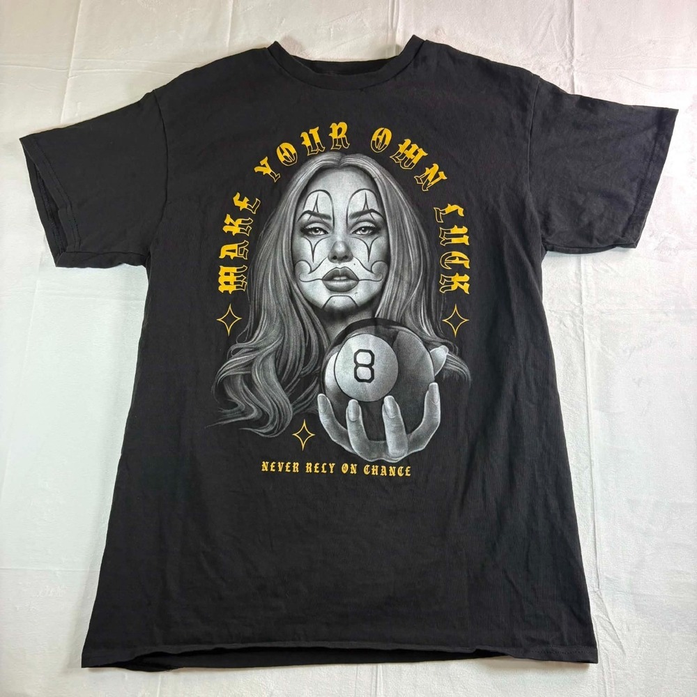 ODM T-Shirt Medium Black Clown Girl Make Your Own Luck 8 Ball Tattoo Graphic Tee